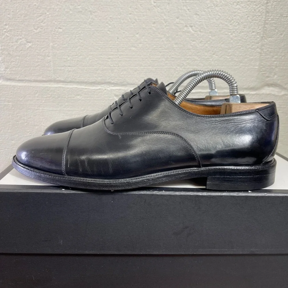 Salvatore Ferragamo Studio Black Leather Cap Toe Oxford Dress Shoes Men's 8 EE